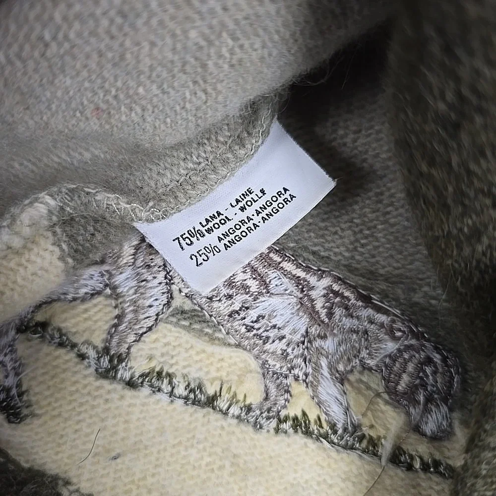 Christina Santandrea Wool‎ Angora Embroidered Cocker Spaniel Sweater Small Green